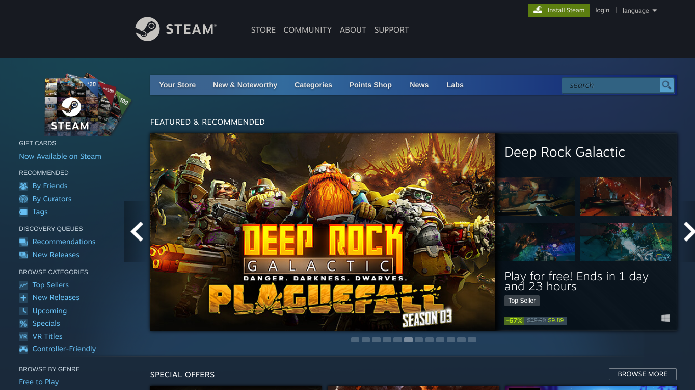 Steam home page