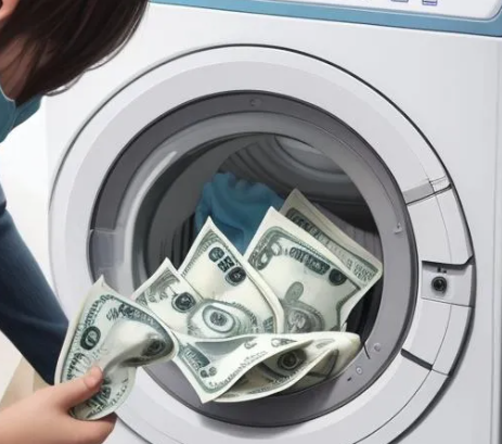 Person putting money in washing machine