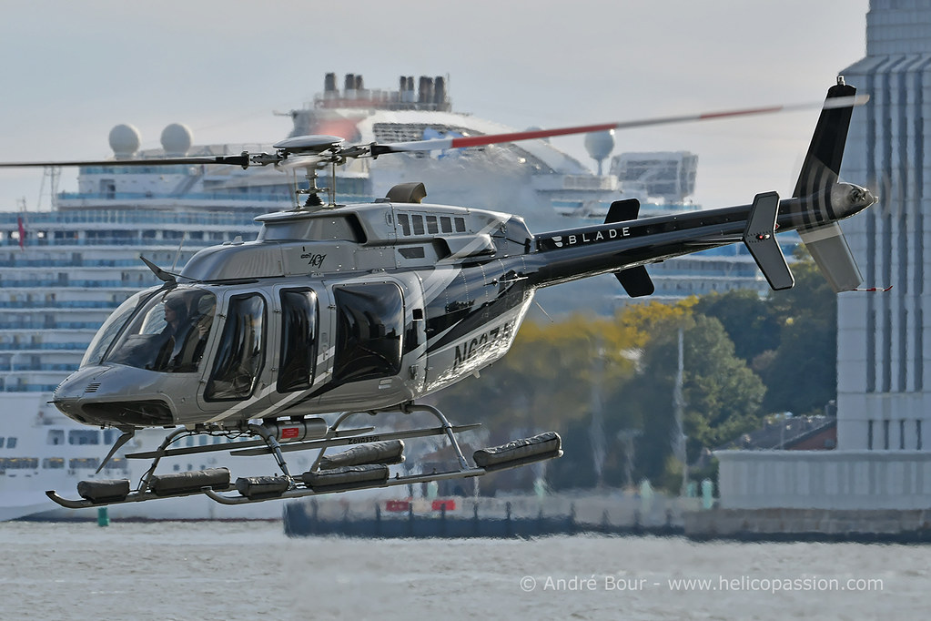 An Bell 407 Flying over Hudson River.